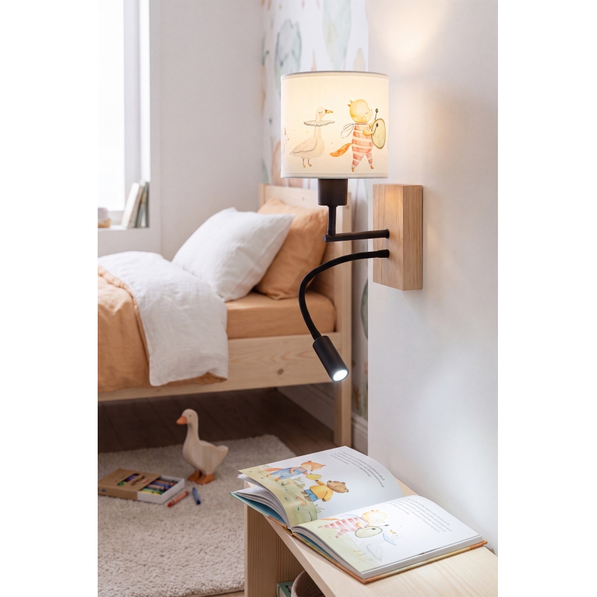 Brilagi - Lampada LED da parete flessibile per bambini BOBO WOOD 1xE27/25W/230V + LED/3W rovere/nero/bianco/animali
