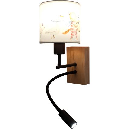 Brilagi - Lampada LED da parete flessibile per bambini BOBO WOOD 1xE27/25W/230V + LED/3W rovere/nero/bianco/animali