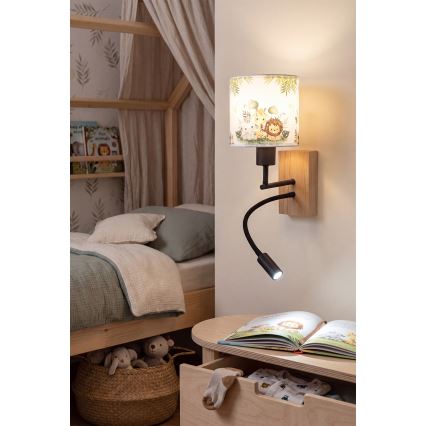 Brilagi - Lampada a parete flessibile LED per bambini BOBO WOOD 1xE27/25W/230V + LED/3W rovere/nero/bianco/verde/giungla