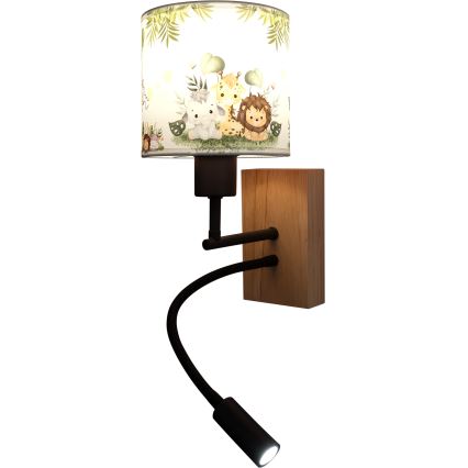 Brilagi - Lampada a parete flessibile LED per bambini BOBO WOOD 1xE27/25W/230V + LED/3W rovere/nero/bianco/verde/giungla