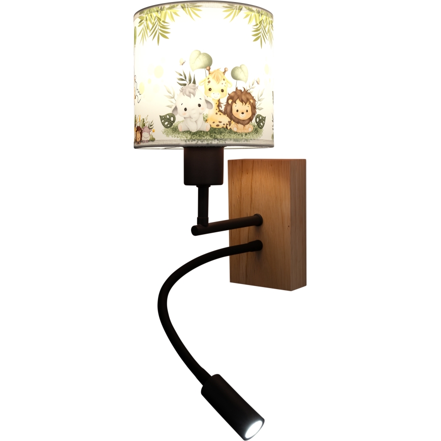 Brilagi - Lampada a parete flessibile LED per bambini BOBO WOOD 1xE27/25W/230V + LED/3W rovere/nero/bianco/verde/giungla