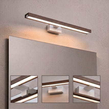 Brilagi - Illuminazione LED per specchio da bagno 3 in 1 WOODY MIRROR 3 in 1 LED/12W/230V 60 cm IP44 bianco/rovere/noce