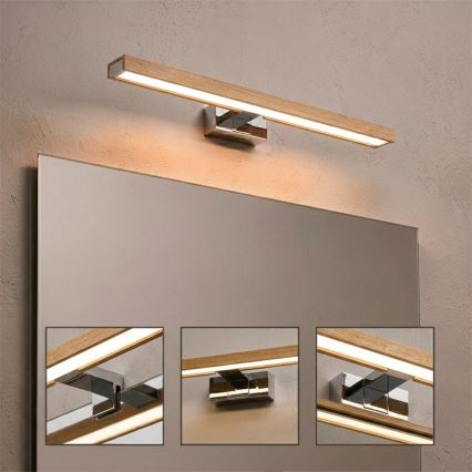 Brilagi - Illuminazione LED per specchio da bagno 3 in 1 WOODY MIRROR LED/12W/230V 60 cm IP44 cromo lucido/rovere