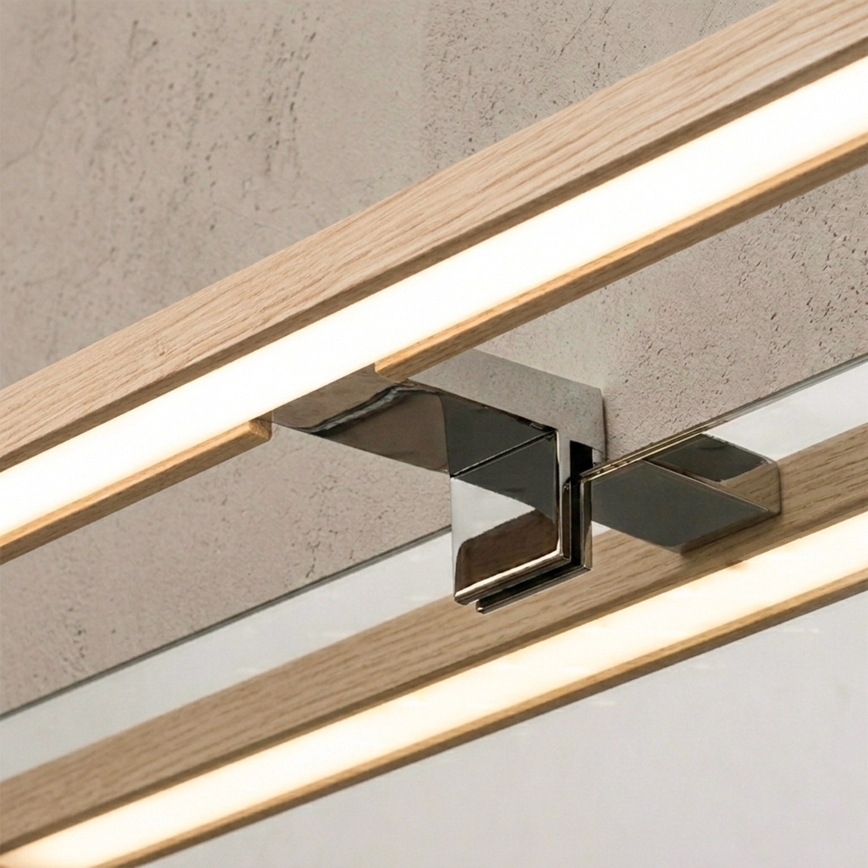 Brilagi - Illuminazione LED per specchio da bagno 3 in 1 WOODY MIRROR LED/12W/230V 60 cm IP44 cromo lucido/rovere