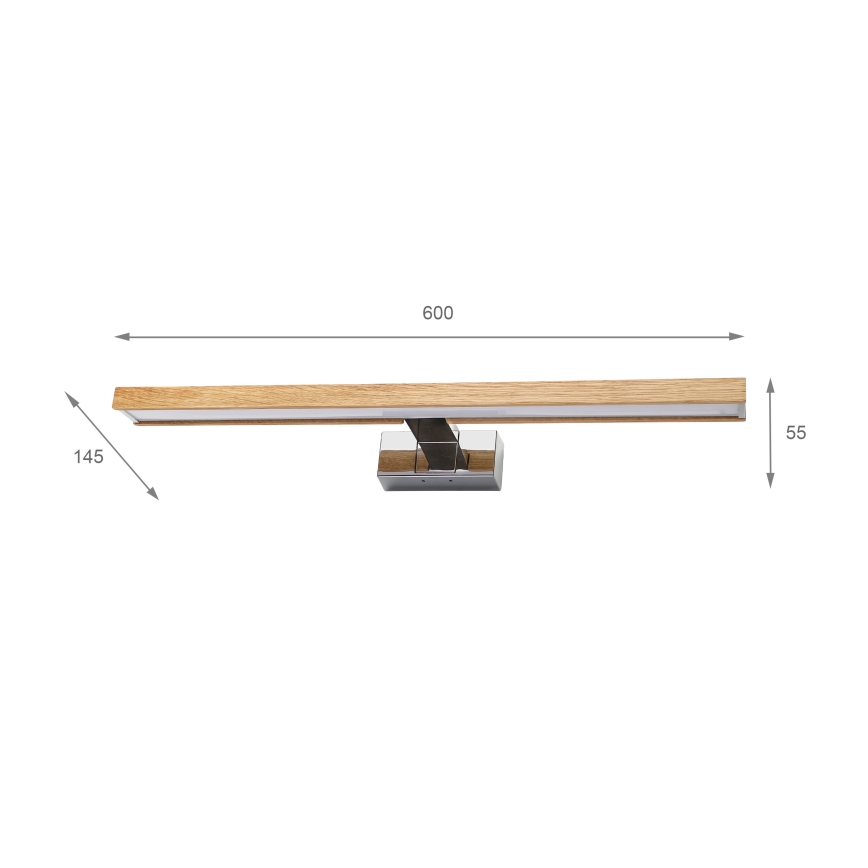 Brilagi - Illuminazione LED per specchio da bagno 3 in 1 WOODY MIRROR LED/12W/230V 60 cm IP44 cromo lucido/rovere