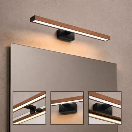 Brilagi - Illuminazione LED per specchio da bagno 3 in 1 WOODY MIRROR LED/12W/230V 60 cm IP44 nero/rovere ciliegio