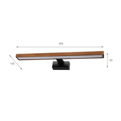 Brilagi - Illuminazione LED per specchio da bagno 3 in 1 WOODY MIRROR LED/12W/230V 60 cm IP44 nero/rovere ciliegio