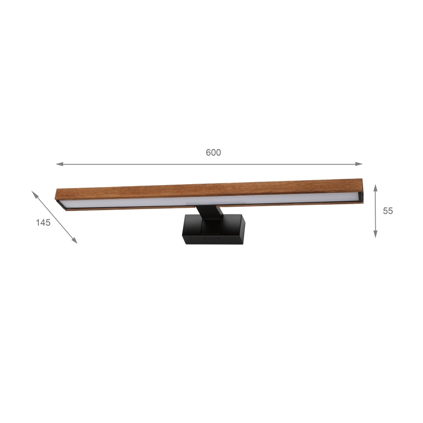 Brilagi - Illuminazione LED per specchio da bagno 3 in 1 WOODY MIRROR LED/12W/230V 60 cm IP44 nero/rovere ciliegio