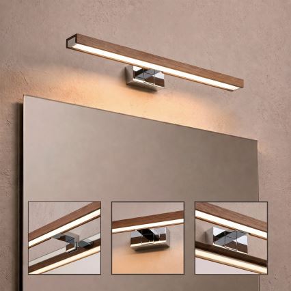 Brilagi - Illuminazione LED per specchio da bagno 3 in 1 WOODY MIRROR LED/12W/230V 60 cm IP44 cromo lucido/rovere ciliegia