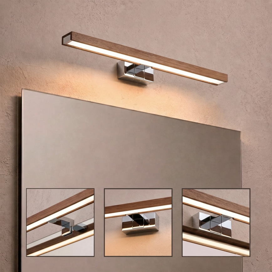 Brilagi - Illuminazione LED per specchio da bagno 3 in 1 WOODY MIRROR LED/12W/230V 60 cm IP44 cromo lucido/rovere ciliegia