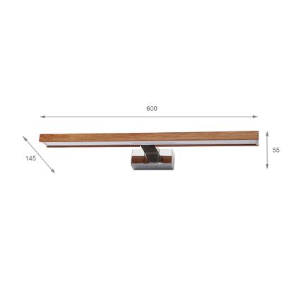 Brilagi - Illuminazione LED per specchio da bagno 3 in 1 WOODY MIRROR LED/12W/230V 60 cm IP44 cromo lucido/rovere ciliegia