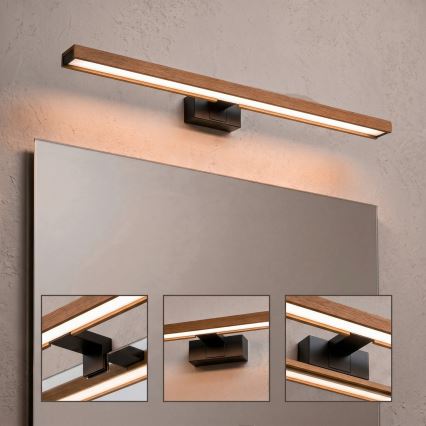 Brilagi - Illuminazione per specchio da bagno a LED 3 in 1 WOODY MIRROR LED/15W/230V 80 cm IP44 nero/rovere ciliegio