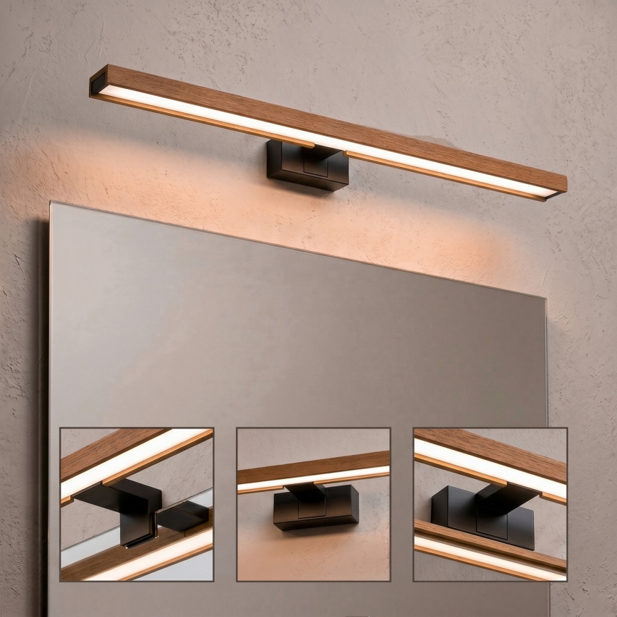 Brilagi - Illuminazione per specchio da bagno a LED 3 in 1 WOODY MIRROR LED/15W/230V 80 cm IP44 nero/rovere ciliegio