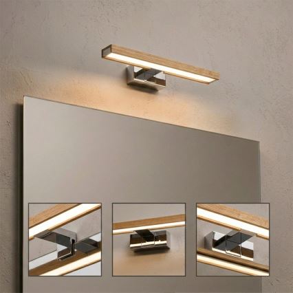 Brilagi - Illuminazione LED per specchio da bagno 3 in 1 WOODY MIRROR LED/8W/230V 40 cm IP44 cromo lucido/rovere