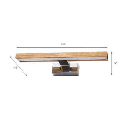 Brilagi - Illuminazione LED per specchio da bagno 3 in 1 WOODY MIRROR LED/8W/230V 40 cm IP44 cromo lucido/rovere