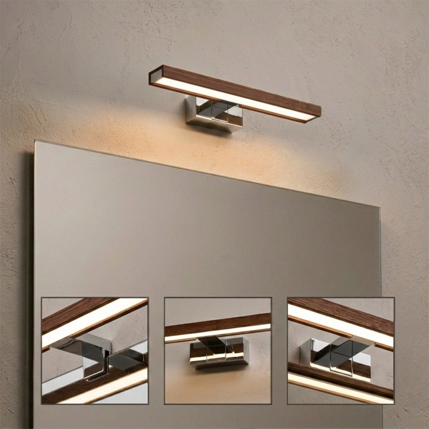 Brilagi - Illuminazione per specchio da bagno 3 in 1 WOODY MIRROR LED/8W/230V 40 cm IP44 cromo lucido/rovere ciliegio