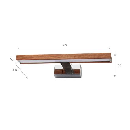 Brilagi - Illuminazione per specchio da bagno 3 in 1 WOODY MIRROR LED/8W/230V 40 cm IP44 cromo lucido/rovere ciliegio