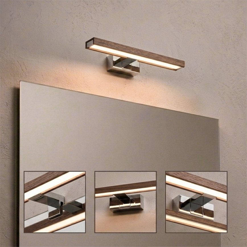 Brilagi - Illuminazione LED per specchio da bagno 3-in-1 WOODY MIRROR LED/8W/230V 40 cm IP44 cromo lucido/rovere noce