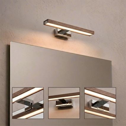 Brilagi - Illuminazione LED per specchio da bagno WOODY MIRROR 3 in 1 LED/8W/230V 40 cm IP44 cromo lucido/rovere/noce