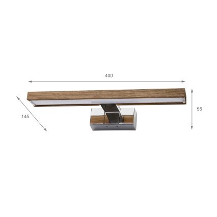 Brilagi - Illuminazione LED per specchio da bagno WOODY MIRROR 3 in 1 LED/8W/230V 40 cm IP44 cromo lucido/rovere/noce