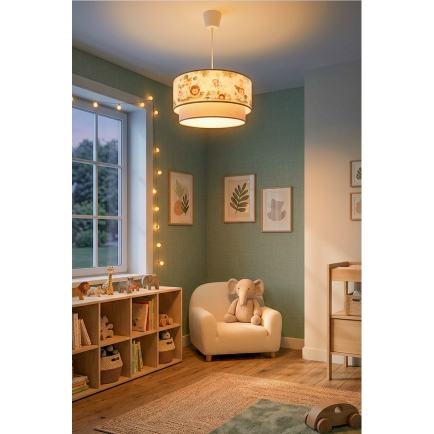 Brilagi - Lampadario LED a sospensione per bambini BOBO 1xE27/10W/230V Ø 40 cm crema/verde/giungla