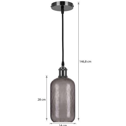 BRILAGI - Lampada a sospensione LED su cavo RETRO GLASS 1xE27/60W/230V Ø 14 cm nero/grigio fumé