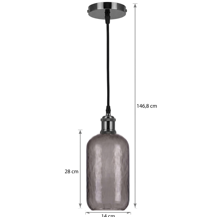BRILAGI - Lampada a sospensione LED su cavo RETRO GLASS 1xE27/60W/230V Ø 14 cm nero/grigio fumé