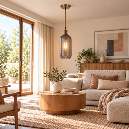 BRILAGI - lampadario LED a sospensione su cavo RETRO GLASS 1xE27/60W/230V Ø 14 cm oro/grigio fumé