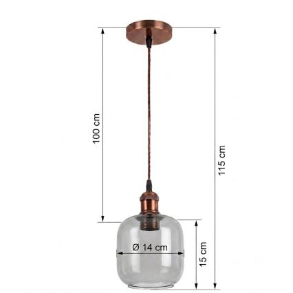BRILAGI - Lampada a sospensione LED su cavo RETRO GLASS 1xE27/60W/230V Ø 14 cm rame/grigio fumé
