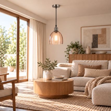 BRILAGI - LED Lampadario su cavo RETRO GLASS 1xE27/60W/230V Ø 17 cm nero/beige fumé