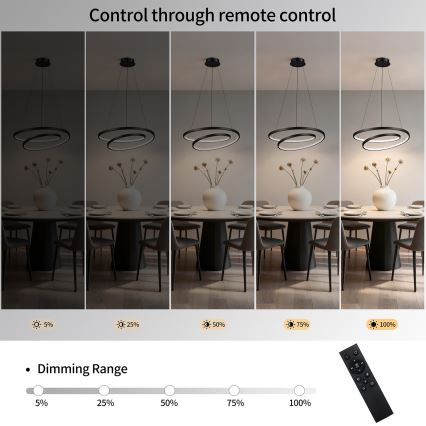 Brilagi - Lampada a sospensione dimmerabile su cavo TWISTER LED/48W/230V 3000-6000K Ø 50 cm nero + telecomando