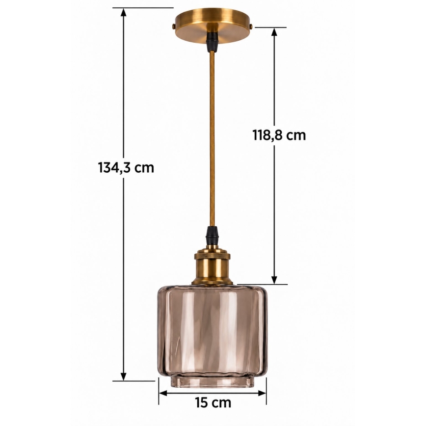 BRILAGI - Lampada a sospensione LED a cavo RETRO GLASS 1xE27/60W/230V Ø 15 cm oro/beige fumé