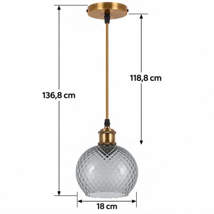 BRILAGI - Lampada a sospensione LED su cavo RETRO GLASS 1xE27/60W/230V Ø 18 cm dorato/grigio fumé