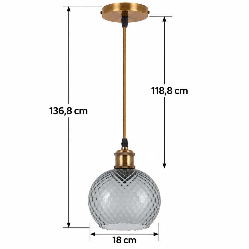 BRILAGI - Lampada a sospensione LED su cavo RETRO GLASS 1xE27/60W/230V Ø 18 cm dorato/grigio fumé