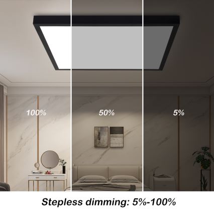 Brilagi - Plafoniera da bagno dimmerabile FRAME SMART LED/50W/230V 60x60 cm 3000-6000K IP44 nera + telecomando