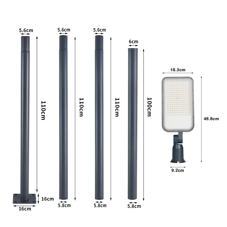 Brilagi - Lampione stradale LED da esterno con palo e snodo da 4 m URBANLIGHT LED/100W/230V antracite IP65
