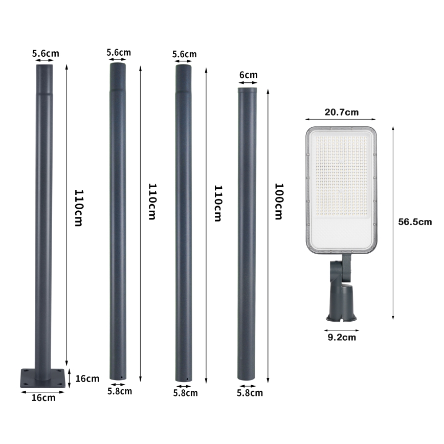 Brilagi - Lampione stradale LED da esterno con palo e snodo da 4 m URBANLIGHT LED/200W/230V antracite IP65