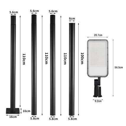 Brilagi - Lampione stradale LED da esterno con palo e snodo 4 m URBANLIGHT LED/200W/230V nero IP65