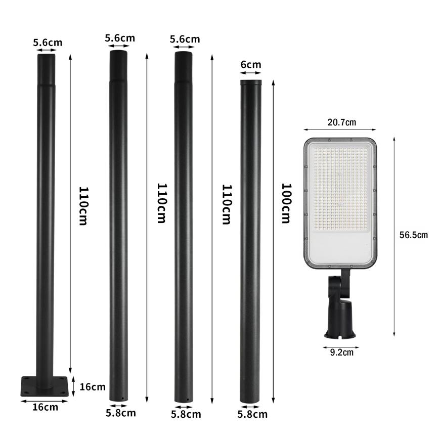 Brilagi - Lampione stradale LED da esterno con palo e snodo 4 m URBANLIGHT LED/200W/230V nero IP65