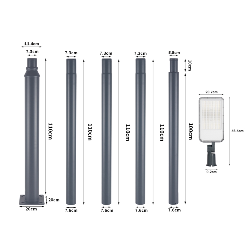 Brilagi - Lampione stradale LED per esterni con palo e snodo 5 m URBANLIGHT LED/200W/230V antracite IP65
