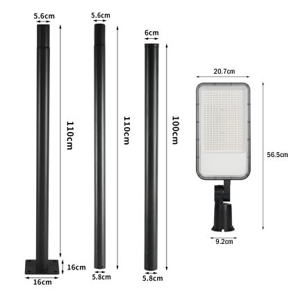 Brilagi - Lampada stradale LED da esterno con palo e snodo 3 m URBANLIGHT LED/200W/230V nero IP65