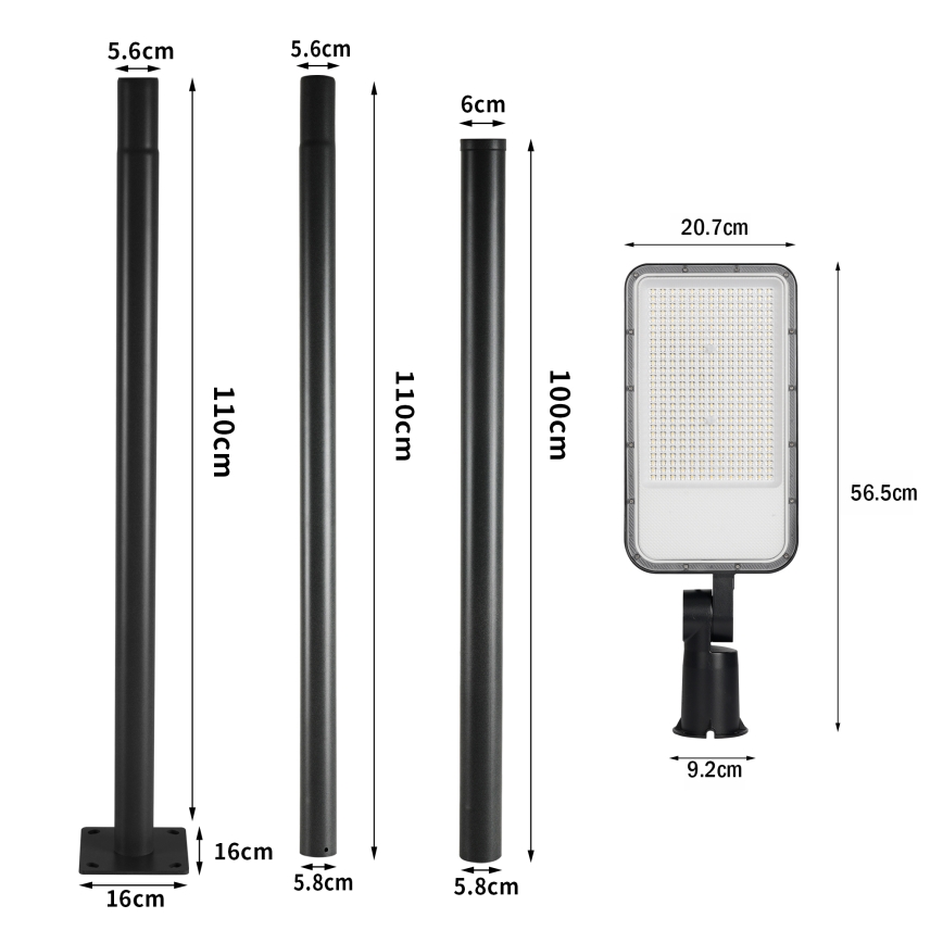 Brilagi - Lampada stradale LED da esterno con palo e snodo 3 m URBANLIGHT LED/200W/230V nero IP65