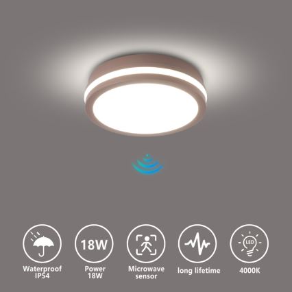 Brilagi - Plafoniera LED da esterno con sensore BENE LED/18W/230V Ø 21,5 cm marrone IP54