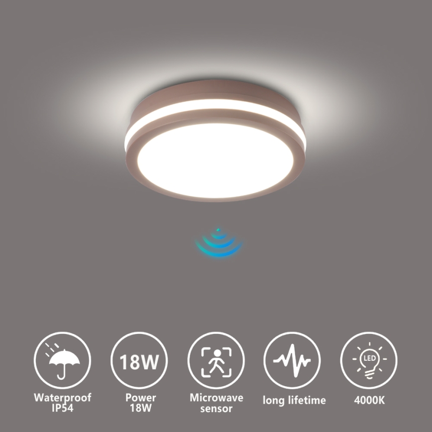 Brilagi - Plafoniera LED da esterno con sensore BENE LED/18W/230V, Ø 21,5 cm, marrone, IP54