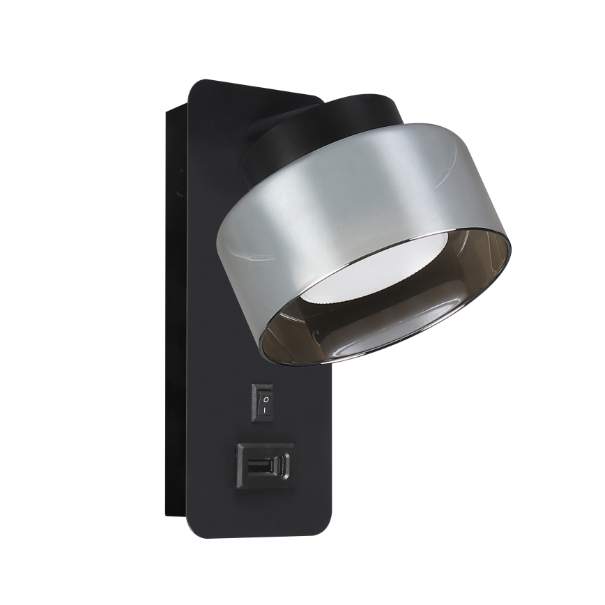 Brilagi - LED Lampada da parete con porta USB AURA LUX 1xGX53/30W/230V nero/fumé