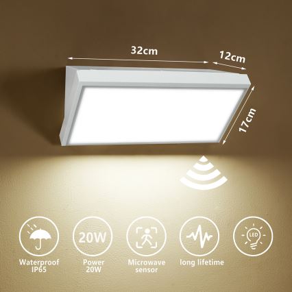 Brilagi - Lampada da parete LED da esterno con sensore TRIANGLE LED/20W/230V bianco IP65