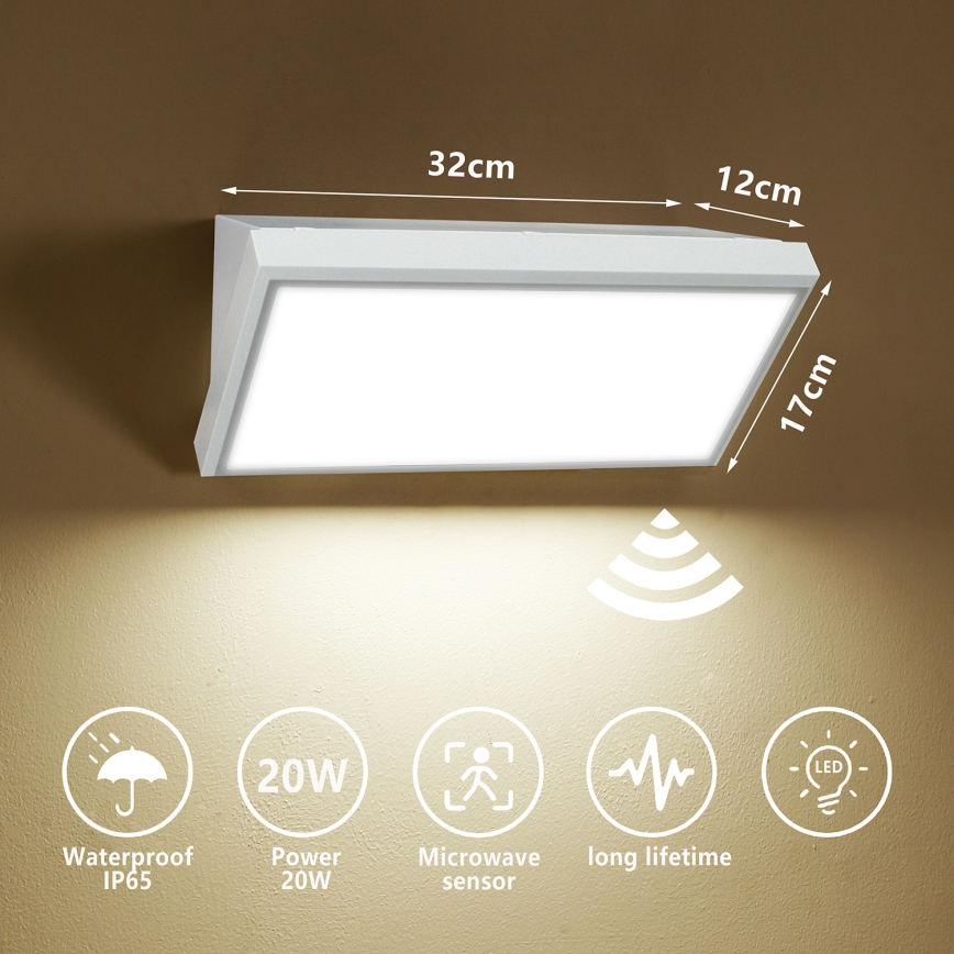 Brilagi - Lampada da parete LED da esterno con sensore TRIANGLE LED/20W/230V bianco IP65