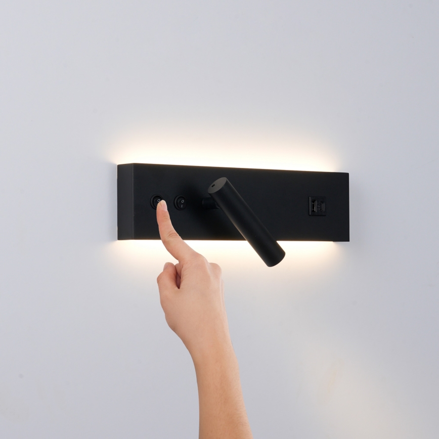Brilagi - Faretto da parete a LED con porta USB NOCTIS LED/3W/230V + LED/9W nero