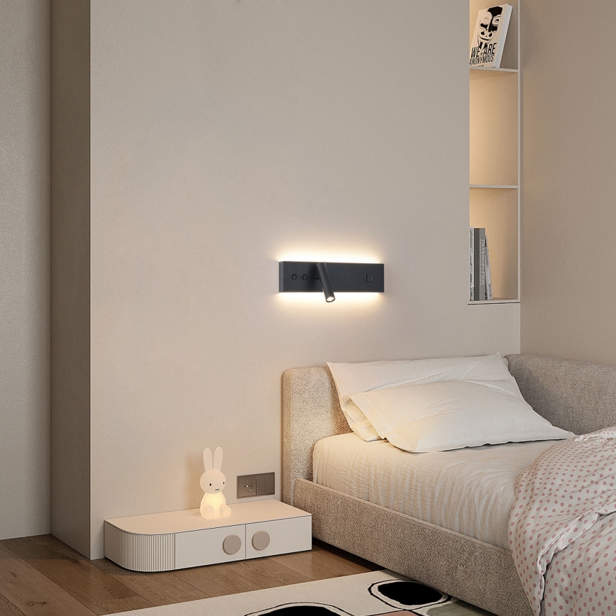 Brilagi - Faretto da parete a LED con porta USB NOCTIS LED/3W/230V + LED/9W nero