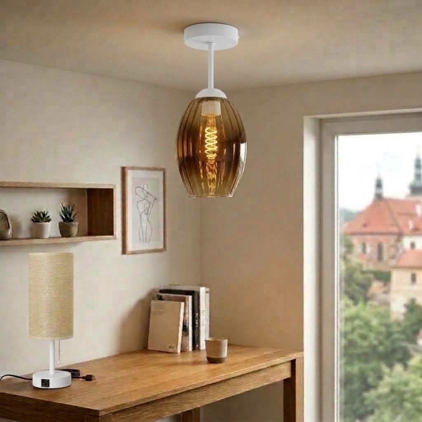 BRILAGI - LED Plafoniera RETRO GLASS 1xE27/60W/230V Ø 17 cm bianco/beige fumé